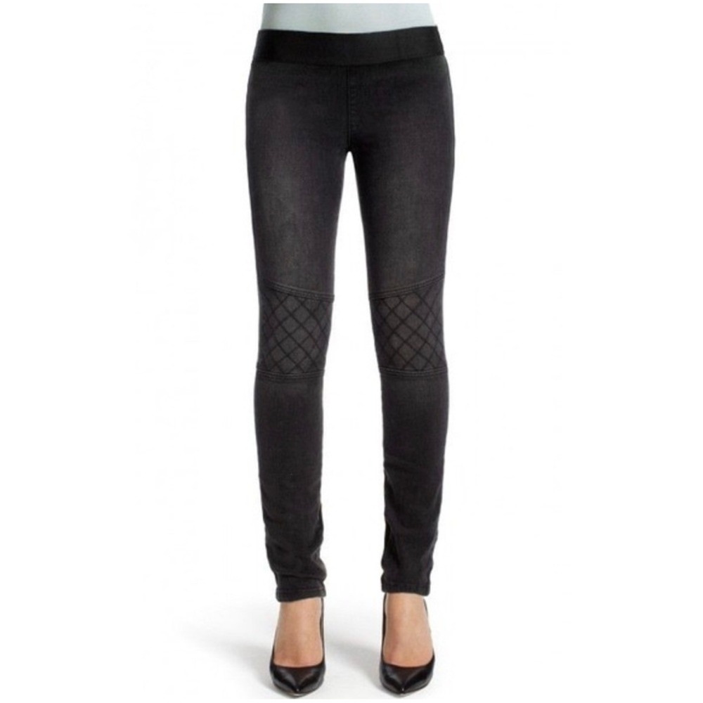 Cabi 516 Womens Moto Jeggings Skinny Jeans Faded‎ Black Quilted Knee Size 12